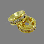 Perline distanziatori strass in ottone, grado a, flangia diritta, oro, rondelle, cirstallo, 6x3mm, Foro: 1 mm