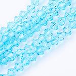 5301 perles bicône imitation cristal autrichien, Chapelets de perles en verre à facettes, lumière bleu ciel, 4x4mm, Trou: 1mm, Environ 88~89 pcs/chapelet, 12.99~13.39 pouce