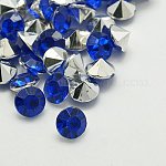 Cabochons de dos pointus de strass d'imitation acrylique de Taiwan, facette, diamant, bleu moyen, 3x2mm