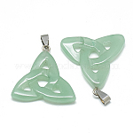 Colgantes naturales aventurina verde, con broches de presión de acero inoxidable, Nudo de trinidad / triquetra, irlandesa, 23~40x33~38x5~7mm, agujero: 6x4 mm