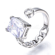 Clear Cubic Zirconia Rectangle Open Cuff Ring RJEW-N039-02P