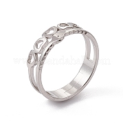 201 Stainless Steel Hollow Out Heart with Evil Eye Finger Ring for Women RJEW-C045-06P
