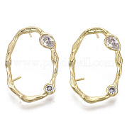 Brass Micro Pave Clear Cubic Zirconia Stud Earring Findings KK-R130-038-NF