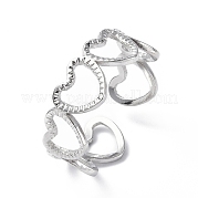 304 Stainless Steel Hollow Out Heart Wrap Open Cuff Ring for Women RJEW-C046-10P