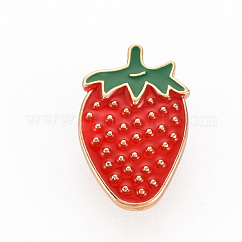 Broches de esmalte de aleación de chapado en rack, alfileres de esmalte, con garras de mariposa, fresa, Sin cadmio y níque y plomo, la luz de oro, rojo, 24x15mm, pin: 1 mm