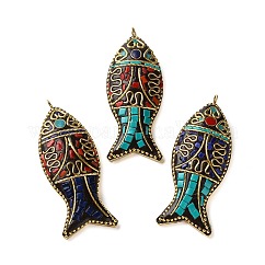Handgefertigte Indonesien große Anhänger, Fisch, mit unplattierten Legierungsteilen, roh (nicht plattiert), 64x25x8.5~9 mm, Bohrung: 3.3 mm