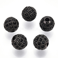 Cremagliera in ottone placcatura perline zirconi, placcato di lunga durata,  cadmio& piombo libero, tondo, canna di fucile, 8x7mm, Foro: 2 mm