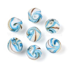 Cristal de murano de arena de oro hecho a mano, redondo, el cielo azul, 10mm, agujero: 1.4 mm, aproximamente 50 pcs / cadena