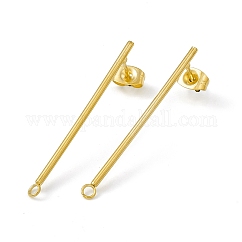 Boucles d'oreilles à tige en acier inoxydable 304 avec placage ionique (IP), Barre de colonne, avec boucle horizontale, or, 38x3mm, Trou: 1.8mm, pin: 0.8 mm