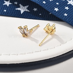 Latón micro pave aretes de circonita cúbica transparente&nbsp;EJEW-R016-01G-04