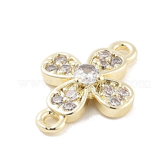 Ciondoli per connettori con collegamenti a fiori in ottone con pavé di zirconi trasparenti&nbsp;KK-Z061-02G-02
