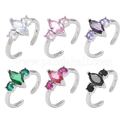 Anelli aperti con polsino in ottone micro pavé di zirconi cubici per donna&nbsp;RJEW-L343-14P