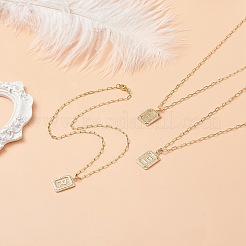 Rectangle en laiton avec collier pendentif lettre initiale avec chaînes de trombone pour hommes femmes&nbsp;NJEW-JN04007