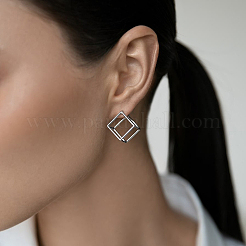 Boucles d'oreilles géométriques argentées carrées et triangulaires&nbsp;GU8226-1