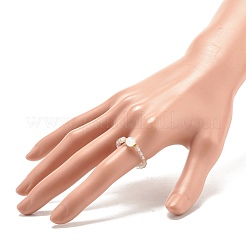 Anello elasticizzato con perline tonde in agata grigia naturale con pietra di luna&nbsp;RJEW-JR00440-02