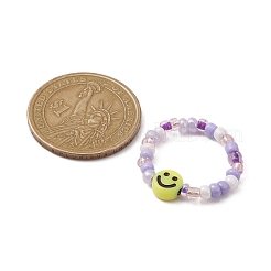 3 Stück 3-farbiges Glasperlen- und Acryl-Stretchring-Set mit lächelndem Gesicht&nbsp;RJEW-JR00577