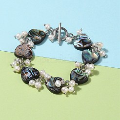 Pulseras de cuentas de concha de abulón natural de corazón / concha de paua&nbsp;BJEW-JB05776-01