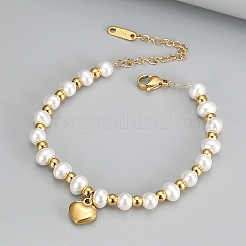 Pulseras con dijes de acero inoxidable 304 y perlas de imitación&nbsp;FS-WGF99C6-01
