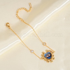 Pulseras de eslabones con corazón y ojo turco azul impresas en acero inoxidable 304 para mujer&nbsp;WG502A7-04