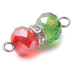 Ciondoli connettore a forma di arachide in vetro trasparente e strass in ottone e rondelle sfaccettate rosse e verdi&nbsp;PALLOY-JF03000
