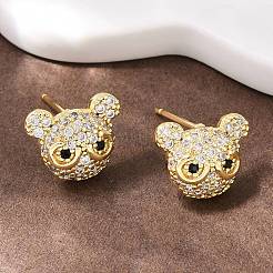 Latón micro pave aretes de circonita cúbica transparente&nbsp;EJEW-F400-26B-G