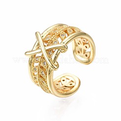 Bague de manchette initiale x en laiton plaqué or véritable 18 carat&nbsp;RJEW-S045-128-NF