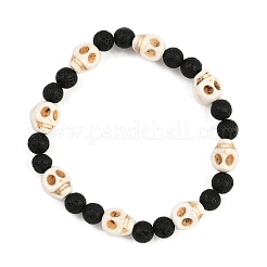 Bracelets extensibles en pierre de lave naturelle et perles de turquoise synthétiques pour femmes&nbsp;BJEW-JB12131-02