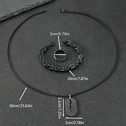 304 Edelstahl-Kettenarmbänder & Halsketten & Ringe mit rechteckigem Anhänger für Herren&nbsp;FS-WGDB989-01
