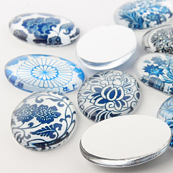 Blau und weiß floralen Thema Schmuck Glas oval flatback Cabochons&nbsp;GGLA-A003-13x18-YY