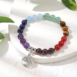 3 pièce de 3 styles de bracelets extensibles en perles de pierres précieuses chakra&nbsp;BJEW-JB10204