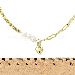 Colliers pendentifs en forme de cœur en laiton avec perles naturelles pour femmes&nbsp;NJEW-JN06008