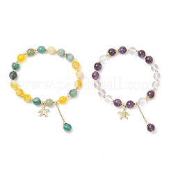 2 bracciale elastico con perline rotonde in agata striata naturale&nbsp;BJEW-JB11936