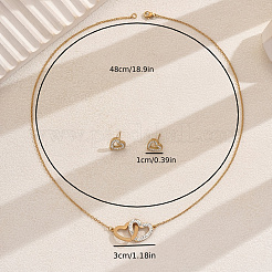 Set di collana e orecchini a forma di cuore con strass in acciaio inossidabile 201 per l'uso quotidiano da donna&nbsp;FX3997