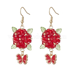 Pendientes colgantes de flor y mariposa de acero inoxidable 304&nbsp;EJEW-MZ00455-04