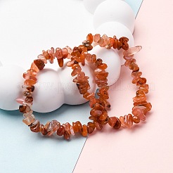 Bracelets extensibles perlés en cornaline naturelle / agate rouge unisexe&nbsp;BJEW-S143-01