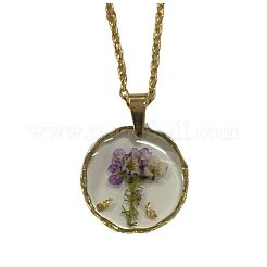 Colliers à pendentif rond et plat en alliage et plastique avec fleur intérieure&nbsp;FS-WG8915D-16