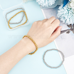 4 Stück 2 Farben 201 Edelstahl runde Perlen Stretch-Armbänder Set für Männer Frauen&nbsp;BJEW-BC0001-15A