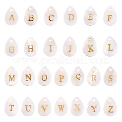 26 Stück 26 Stile natürliche Muschel Tropfen Charms mit goldfarbenen Metall Buchstabenscheiben&nbsp;SHEL-TAC0004-02
