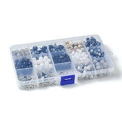 DIY-Sets zur Schmuckherstellung für Paare aus Legierung und runder natürlicher weißer Jade und Obsidian und Crackle-Achat und synthetischen Howlithperlen&nbsp;DIY-FS0007-49