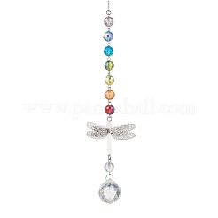 Chakra-Glasperlen und hängende Libellen-Sonnenfänger aus Messing&nbsp;HJEW-JM04684
