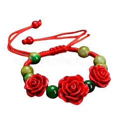 Pulseras de cuentas trenzadas de cinabrio ajustables en rosa&nbsp;WG3AA70-02