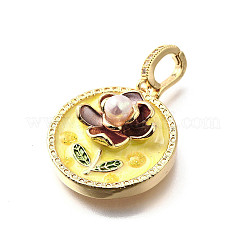 Pendentifs en laiton micro pavé de zircons cubiques et émail&nbsp;KK-R222-10G-03