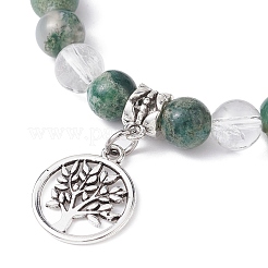 Bracelets extensibles en perles rondes en agate d'arbre naturelle&nbsp;BJEW-JB09872-01