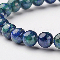 Bracciali elasticizzati con perline rotonde in crisocolla naturale e lapislazzuli (tinti).&nbsp;BJEW-L594-D03
