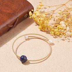 Perle naturelle et lapis-lazuli (teints) bracelet manchette enroulé avec perles rondes&nbsp;BJEW-JB07923-02