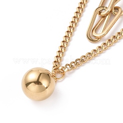 Collier multicouche à double chaîne en acier inoxydable 304 plaqué sous vide PVD avec breloques à boule ronde pour femme&nbsp;STAS-E155-07G