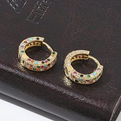 Boucles d'oreilles créoles en laiton micro pavé de zircons cubiques pour femmes&nbsp;EJEW-A167-19G-01