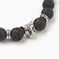 Natürliche Lava Rock Perlen Stretch Armbänder&nbsp;BJEW-JB03850-04