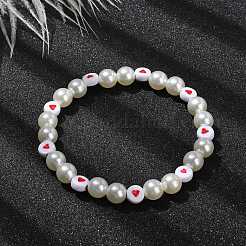 Bracelets extensibles en perles acryliques coeur et perles imitées&nbsp;BJEW-JB10025