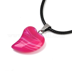 Collares colgantes con forma de corazón de ágata natural teñida y con bandas&nbsp;NJEW-G166-01A